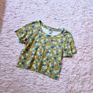 Vintage 80s Floral Retro Hippie Kidcore Crop Top‎ Woman's L Flower Child Hippie